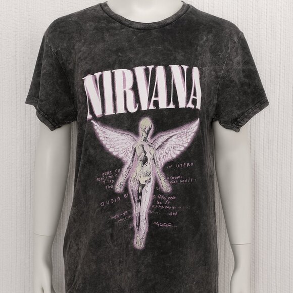 Nirvana In Utero Graphic Band Tee Black Acid Wash Size Medium Women's - Picture 1 of 11